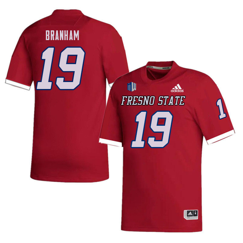 Men #19 Zeke Branham Fresno State Bulldogs College Football Jerseys Sale-Red